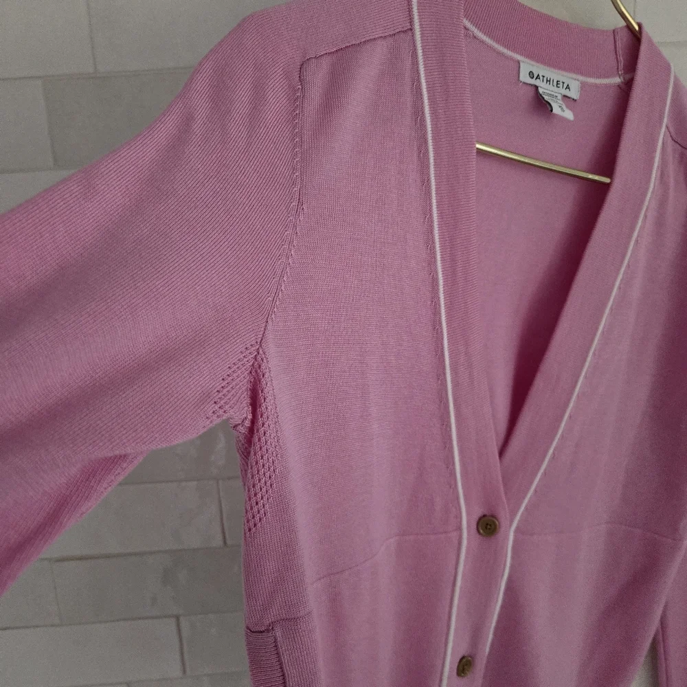 Athleta Lightweight Merino Wool Lyocell Button Cardigan Sweater Quartz Pink XS - Picture 5 of 8